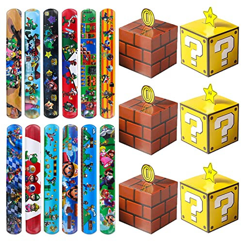 Yisscen 24PCS Party Mitgebsel, Kindergeburtstag Geschenke Set - 12 Slap Armbänder Slap Bands, 12 Geschenkbox, für Mädchen Jungen Party Geschenke