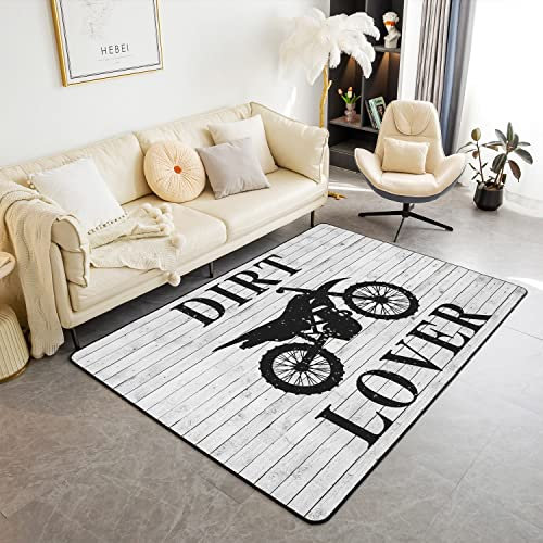 Schwarz Dirt Bike Dekor Moderne Teppiche Racing Motocross Wohnzimmer Teppiche Kinder Extreme Sport Akzent Teppich Motorrad Indoor Bodenmatte Holz Plank Zimmer Dekor Teppich Teppich 150x200cm