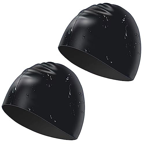 Silicone Gorro de Natación Unisex 2 Piezas, Gorro de Natación para Mujeres y Hombres,Gorro de Natación de Silicona Elástico y Resistente Al desgarro, Gorro de Natación Suave y Resistente-Negro