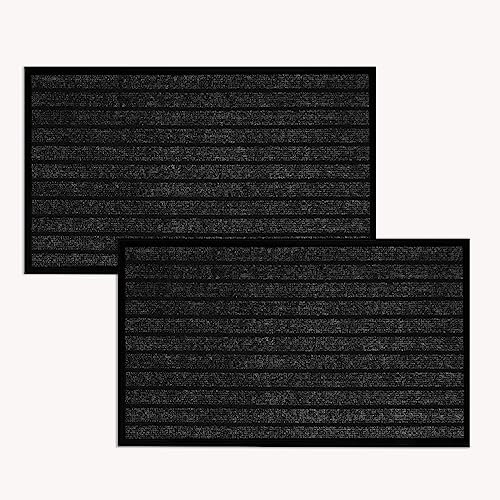 Imperial Rooms Black Door Mat Non Slip –2 Pack Rubber mat 40x60cm Machine Washable Door Matts indoor Dirt Trapper Super Absorbent Door Mats Outdoor