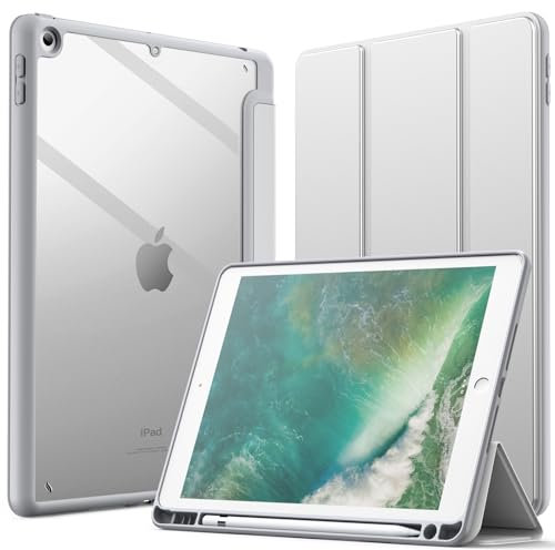 JETech Hülle für iPad 9,7 Zoll (6./5. Generation, 2018/2017) mit Stifthalter, Klare Transparente Rückseitenschale Dünner Ständer Stoßfeste Tablet Schutzhülle (Silber)