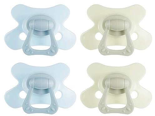 Difrax - Sucette Naturelle - Bleu & Vert - 12+ mois - Lot de 4 - Tétine en forme de papillon, embout en silicone, sans BPA & respectueuse des dents