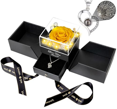ENERLEAF Preserved Yellow Real Rose, Eternal Flowers, Rose, Gifts for Mother, Grandma, Wife, Girlfriend for Mother's Day, Birthday, Valentine's Day, Christmas, Anniversary, Romantic Gifts for Her