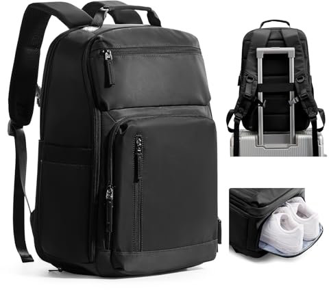 kibachev Zaino da Viaggio Aereo Bagaglio a Mano Con Portascarpe 45x36x20, Capiente Borsa Porta Pc Impermeabile Donna/Uomo, Zaino Business Multitasche (Nero)