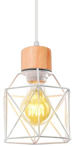 PETITES ECREVISSES Hängeleuchte Vintage Pendelleuchte Industrielle Retro Deckenleuchter E27 Lampe Metall und Holz Hängelampe Weiß Design für Wohnzimmer Schlafzimmer Küche