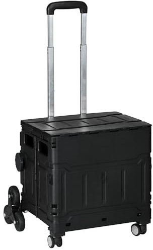 HOMCOM Carrito de la Compra Plegable Carrito para Supermercado con 2 Ruedas para Subir Escaleras 2 Ruedas Universales Ángulo y Longitud de Mango Ajustable Capacidad 35L 48x43x95 cm Negro