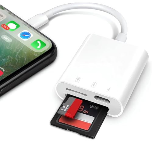 Oblinple Lecteur de Carte SD pour iPhone iPad, Lightning Micro SD Card Reader Adaptateur avec Mémoire SD TF, Adapter de Lecture et Chargement pour Appareil Photo Audio Drone Enregistreur de Conduite