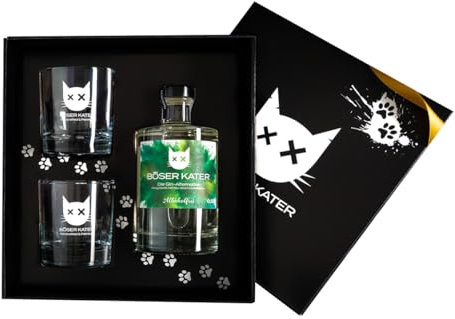 BÖSER KATER Alkoholfrei Gin Geschenkset mit 2 Gläsern, die Gin-Alternative mit Wacholder Geschmack, perfekte Geschenkidee in hochwertiger Box, 0,5l