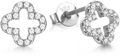 Evensee Vierblättrige Kleeblatt Ohrringe Silber 925 Für Damen,Hypoallergene Zirkonia Klee Ohrstecker,Mode Schmuck Hochwertig Clover Earrings Geschenke Für Frauen und Mädchen