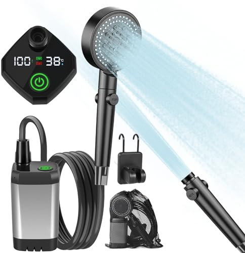 AlpsWolf Ducha portátil para camping, ducha recargable de 6000 mAh con pantalla digital, ducha al aire libre ecológica y sostenible para camping, playa, senderismo, viajes, limpieza de mascotas