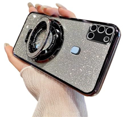QIWEIQING für Samsung Galaxy A21S Glitzer Hülle, Magnetisch Handyhülle Kompatibel mit Ma-gsafe, Keine Vergilbung, Kratzfeste, Ganzkörperschutz Glitzer Hülle für Samsung Galaxy A21S.Black DS