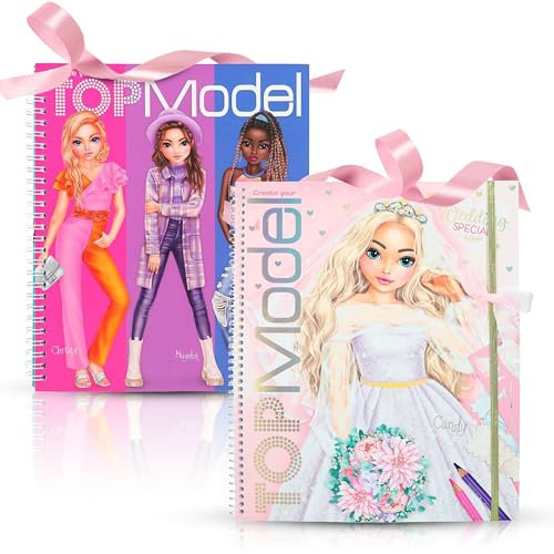 Depesche TOPModel Kreativ-Set: Wedding Special & Mode-Design Malbuch – Zwei inspirierende Kreativbücher für Kinder