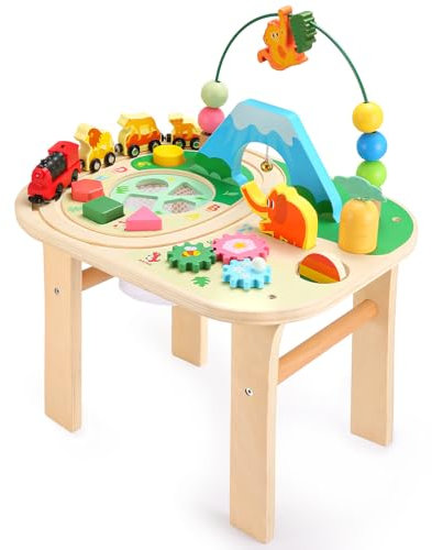 oathx Baby-Aktivitätstisch ab 1 Jahr, Montessori-Holz-Spielcenter mit Kugelbahn, Formen-Sortierer & Perlenlabyrinth, Sinnestisch ab 12 Monaten, Geburtstagsgeschenk für Jungen & Mädchen