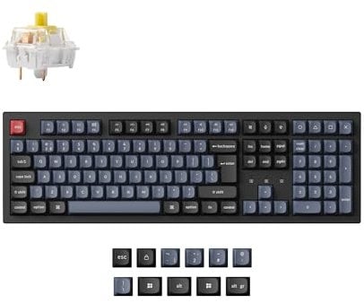 Keychron K10 Pro Custom Mechanical Keyboard ISO UK Layout, QMK/VIA Programmable Full Size 108 Keys Bluetooth Wired Keyboard, Banana Switch with White LED Backlit for Mac Windows Linux