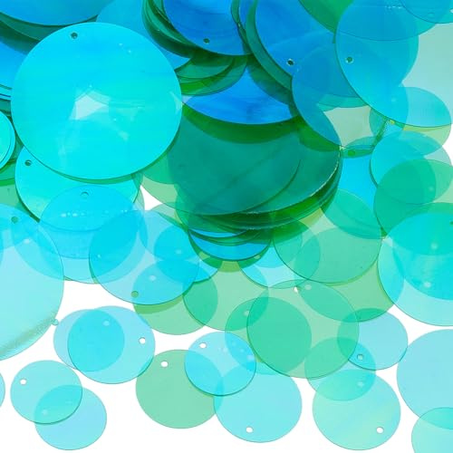 SUNNYCLUE 120g 6 Größen Flache Runde Pailletten Pailletten Mit Loch Kunststoff PVC Grün Gelb Sortiment Schillernde Applikationskunst Lose Pailletten Zum Nähen Basteln DIY Stickerei Ornamente Zubehör