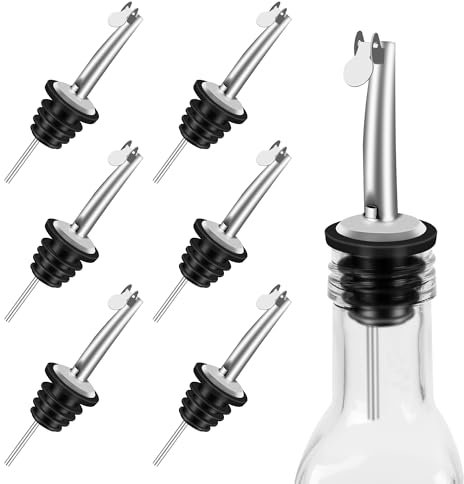 AUROAY 6pcs Tappi Dosatori per Olio in Acciaio Inox,Tappi per Bottiglie di Vetro,Beccucci con Coperchio per Bottiglie di Liquore Olio Vino Cocktail,Beccuccio Dispenser Versatori Dosatore di Bottiglie