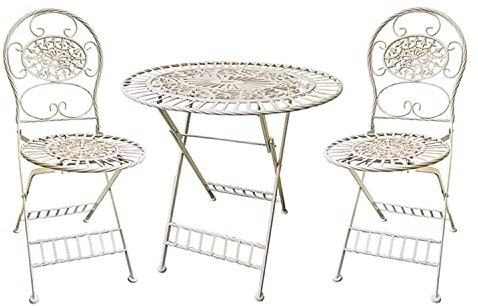 WOTZOV 3-Piece Metal Folding Bistro Tables Set, 2 Chairs and 1 Table, Weather-Resistant Outdoor Side Table, Cast Iron End Table Coffee Tables, Retro Old Dining Tables for Patio Yard Garde