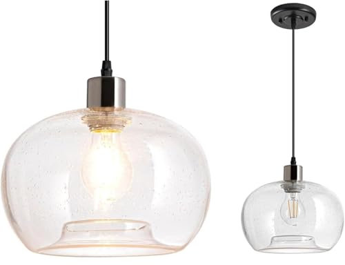 Pendelleuchte Deckenlampe Ohne Stromanschluss Hängelampen Apple Glass,mit Fernbedienung Pendellampe Batteriebetrieben,7-FarbkonvertierungKeine Elektriker-Installation Erforderlich Höhenverstellbar(Cle