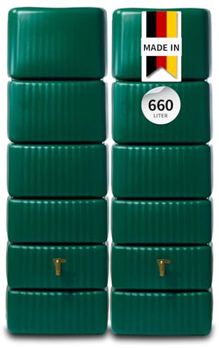 4rain Slim Regentonne Set 660 L, dunkelgrün, 2X Slim 330 L, inkl. Verbinder - Wandtank, Wassertank, Regenfass, Regenwassertonne, Wasserbehälter, Regenwassertank, Wasserfass, Wassertonne