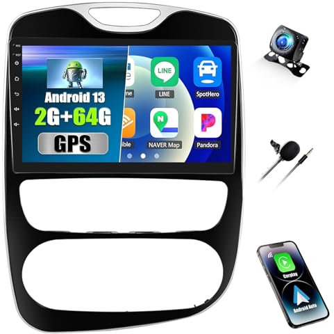 Autorradio CAMECHO 10.1 2+64G Autorradio para Renault Clio 4 2012-2018 con Cámara Trasera, Android 13 Inalámbrico Carplay Radio Bluetooth con Android Auto GPS WiFi FM Mirror Link EQ +HD Pantalla