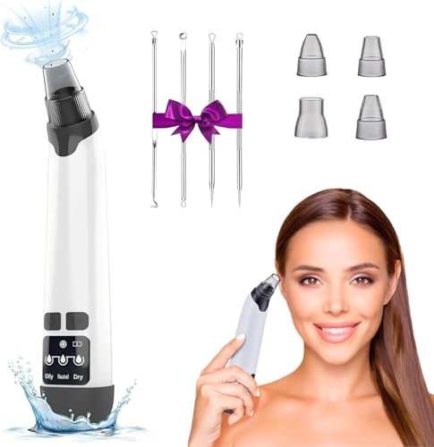 Blackhead Remover Vacuum, Powerful Pore Vacuum for Cleansing, 3 Adjustable Suction Levels, 4 Blackhead Removal Tools, USB Rechargeable, White