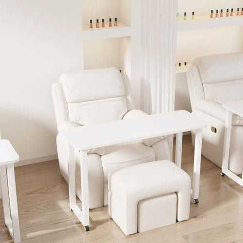 PP-Vic Mobile Manicure Table Nail Desk, Narrow Manicure Table for Manicurists, Manicure Table with Wheels, Portable Manicure Table, Manicure Tool Storage,White 90cm