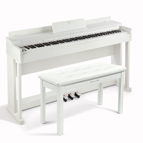 Digital Piano 88 Weighted Keys Hammer Action with Piano Bench, 88 Key Piano Keyboard Fully Weighted, Electric Piano Keyboard 88 Keys with 3 Pedals, Built-In Speakers, USB/MIDI, Furniture Stand (White)