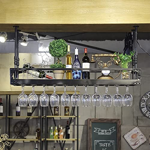 Deckenhängende Bareinheit, dekoratives Weinregal für die Decke, hängender Weinflaschenhalter, Metall, Eisen, Glas, Kelch-Organizer-Regale, Home Bar, Küche, Wandmontage, schwebendes Lagerrega