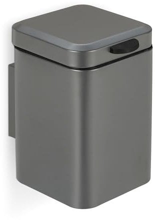 Relaxdays Cubo de Basura Baño 3 litros, Papelera Aseo Cierre Suave, Bote Cuadrado Acero y Plástico, 24x16x22 cm, Gris