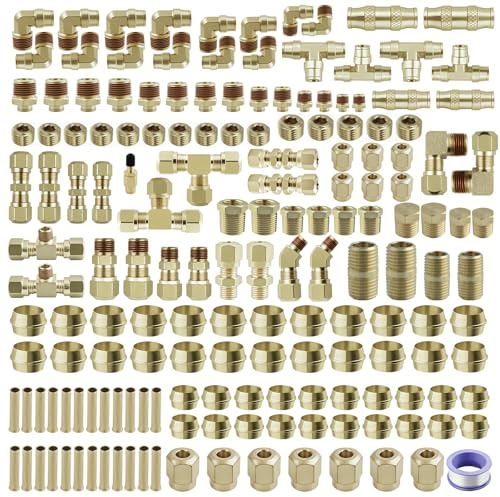 170Pcs DOT Air Brake Line Fittings & Brass Air Nylon Tube Compression Fittings Assortment Kits,1/4 1/8 3/8 1/2 NPT Push to Connect Fittings Quick Connect Air Hose Fittings for Truck or Air System