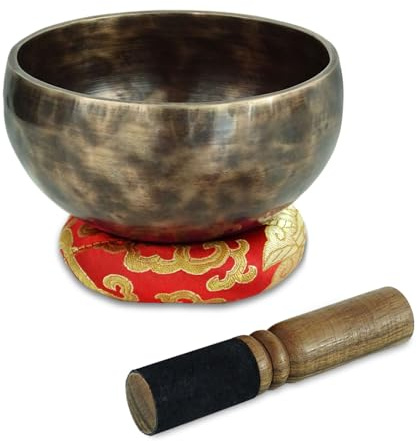 keepdrum Tibetische Bronze-Klangschale Singing Bowl 12 cm mit Klangschalen-Reiber und Untersetzer