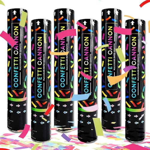 KBIBCK 6 Stück Konfettikanone, 27cm Party Popper Bunt Biologisch Abbaubare | Konfetti Shooter Konfetti-Röhren, 4.5-6m Effekthöhe, für Hochzeit, Geburtstag, Babyparty, Absolvent