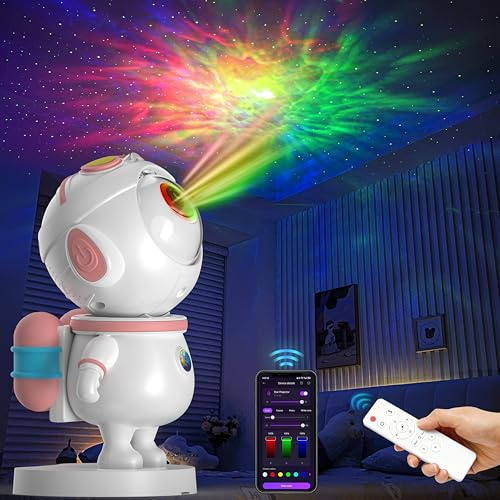 PAABOW LED Astronaut Sternenhimmel Projektor, Galaxy Projektor mit APP-Steuerung und Fernbedienung,sternenprojektor,Nachtlicht Sternenhimmel für Kinder und Erwachsene (Rosa und Weiß)