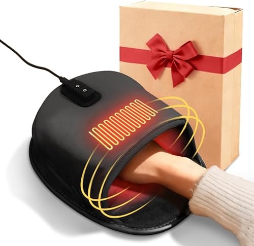 WISFISSH Heated Mouse Pad Hand Warmer, 3-Temperature & Timer, Hand Warmer Mouse Pad with Ergonomic Wrist Support Design, Desk Warmer Universal Accessories for Computer Desk-Black