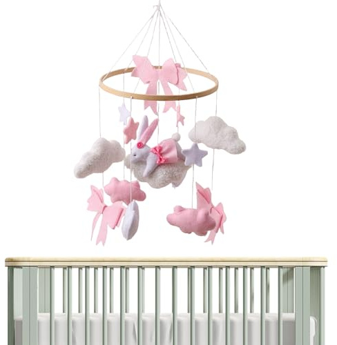 Xvilmaun Kinderbett Mobile - Rosa Schleife Kinderbett Mobile Deko | Romantisches Beruhigendes Rotierendes Für Wiege Schlafzimmer Kinderzimmer Wohnzimmer