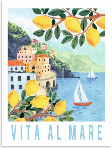 ARTLAND Wanddeko Wandbild Alu Verbundplatte für Innen & Outdoor Bild 45x60 cm mediterrane deko Amalfiküste Mittelmeer Zitronen Vita al mare Italien U5YQ