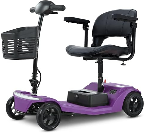 Discover Mobility Pilot 2026 Design Portable Mobility Scooter, 4mph, 136kg Weight Capacity, LED Headlight, Removable Battery (Purple)