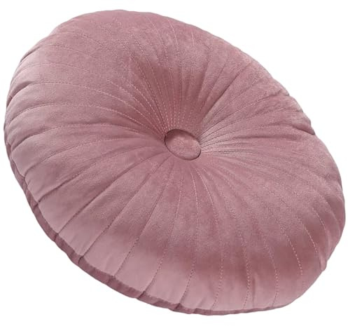 PLCIVSA Rundes Wurfkissen, 35cm, Vintage-Stil, plissiert, rund, Samt-Wurfkissen mit Knopf in der Mitte, für Sofa, Couch, Stuhl, Bett, Schlafzimmer, Wohnzimmer(Dark pink)