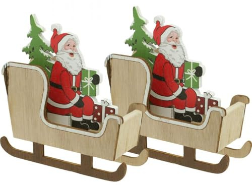 Viana Deko Schlitten mit Weihnachtsmann für Festliche Weihnachtsdekoration, 2 Stück