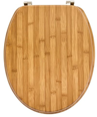 douceur d'intérieur, Abattant WC à Charnières Métal (37 x 47 cm) Hanoi Naturel, MDF Effet Bambou