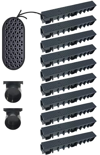 Megaa store 10m Entwässerungsrinne 148 mm – Komplettset A15 Kunststoffrinne Schwarz/Grau/Verzinkt Verschiedene Rostmuster Drainagerinne Bodenrinne (10 Meter, Schwarz Decor)