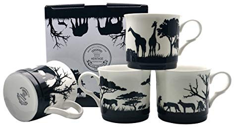 FINE BONE CHINA SET OF 4 MUGS GIFT BOXED SAFARI MUGS FREE UK DELIVERY