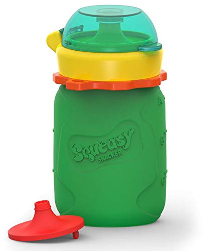 MINI Squeasy Snacker - Wiederverwendbares Quetschie aus Silikon, 100ml, Quetschbeutel zum selbst befüllen, Smoothie To Go fürs Baby. BPA-frei (Grün)