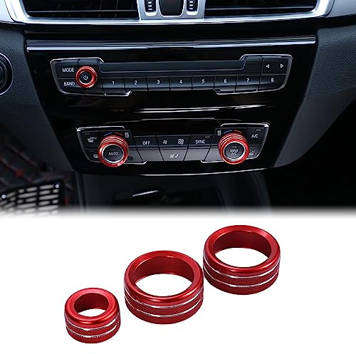 DIYUCAR 3Pcs für 1 2 3 4 Serie F30 F34 F46 GT X1 F48 13-17 Auto Styling Klimaanlage Knöpfe Audio Kreis Trim Alloy Zubehör (Rot)
