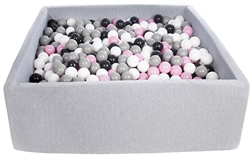 Velinda Piscine a balles pour Enfant, Dimensions: 120x120 cm, Aire de Jeu + 1200 balles (Couleurs des balles: Noir,Blanc,Rose Clair,Gris)
