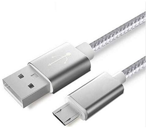 Shot Case - Cable Metal Nylon pour Samsung Galaxy Tab S2 Android Chargeur USB/Micro USB 1,5m Connecteur Tresse (Couleur Argent)