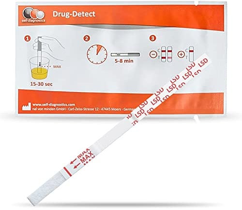 self-diagnostics Test Rápido de Drogas Lisérgida (LSD) - Ácido - Corte: 10 ng/ml - 5 Tiras reactivas - Detección de drogas - Test por inmersión - Test de orina - Test de LSD - 5 min Test de drogas