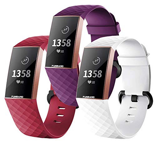 FunBand Bracelet Fitbit Charge 3, Bande en Silicone Souple Sangle de Remplacement Reglables Sport Accessorie pour Montre Connectée Fitbit Charge 3