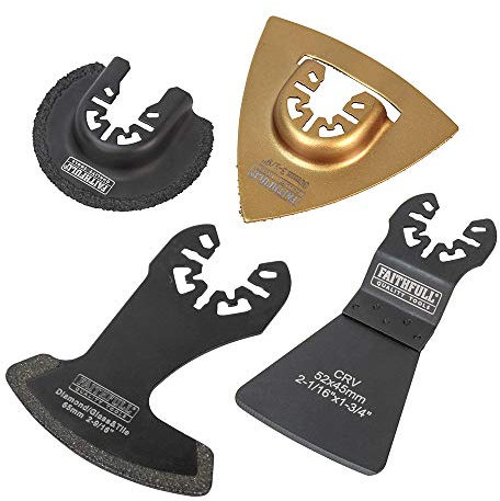 Faithfull FAIMFTKIT4 Tiling Set, Oscillating Multi-Function Tool Blade 4 Piece Set, Compatable with Most Popular Multi Tool Brands