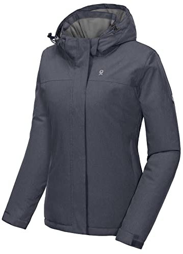 Little Donkey Andy Damen wasserdichte Ski-Snowboardjacke Winddichter Warmer Mantel mit Abnehmbarer Kapuze Schwarz Heide XL